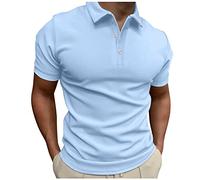 Peime Men T Shirts Short Sleeved Button Down Henley Loose Linen Solid Color T-Shirts Casual Essential Tee Gym Office Blouse Formal Business Basic Pullover Light Blue