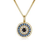 PEIMKO Blue Evil Eye Necklace With Cubic Zirconia 925 Sterling Silver Round Blue Amulet Pendant For Women Wife 18inch- White/Rose Gold/Yellow Available (Yellow)