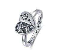 PEIMKO Engraved Always in My Heart Love Heart Lotus Flower Cremation Ring for Ashes, 925 Sterling Silver Cremation Urn Ring Jewelry Keepsake Memorial Pendant for Women Men
