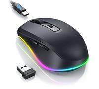 PEIOUS Wireless Mouse Jiggler - LED Wireless Mice with Build-in Jiggler Mover, Rechargeable Moving Mouse for Computer with Undetectable Random Movement Keeps PC Laptop Awake - Black