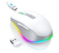 PEIOUS Wireless Mouse Jiggler - LED Wireless Mice with Build-in Mouse Mover, Rechargeable Moving Mouse for Laptop with Undetectable Random Movement Keeps Computers Awake - White & Grey