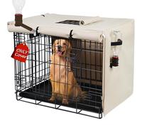 Peipaws Dog Crate Cover 24 Inch - Three Doors Waterproof Dog Kennel Cover, 600D Oxford Fabric Cage Covers with a Water Bottle Nozzle, Allowing Dogs to Drink Water at Any Time. Beige (Cover Only)