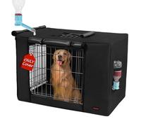 Peipaws Dog Crate Cover 36 Inch - Three Doors Waterproof Dog Kennel Cover, 600D Oxford Fabric Cage Covers with a Water Bottle Nozzle, Allowing Dogs to Drink Water at Any Time. Black (Cover Only)