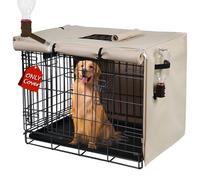 Peipaws Dog Crate Cover 48 Inch - Three Doors Waterproof Dog Kennel Cover, 600D Oxford Fabric Cage Covers with a Water Bottle Nozzle, Allowing Dogs to Drink Water at Any Time. Beige (Cover Only)