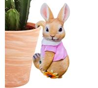 PEIQICHU Cute Rabbit Plants Pot Hanger Resin Easter Bunny Statue Flower Pot Planter Hanging Decorative Bunnies Wear Pink Cloth Sculptures Outdoor Garden Lawn Ornaments Home Office