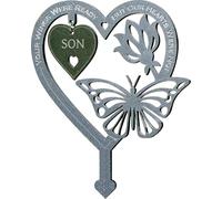 PEIQICHU Grave Decorations for Cemetery Memorial Plaques for Outdoors For Loss of Son Graveside Metal Stick Garden Ornaments Marker Son Tribute Remembrance Gifts Heart Love Shape Decorative