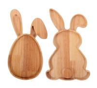 PEIQICHU Pack 2 Wooden Easter Rabbit & Easter Egg Shape Platters Charcuterie Serving Tray Spring Rustic Decorative Bunny Dessert Candy Serving Plates