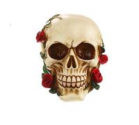 PEIQICHU Skull Bone Realistic Rose Flower Head Sculptures Aged Model for Gothic Halloween Party Decoration Mexican Day of the Dead Props Desk Ornament Resin Skeleton Décor Figurine