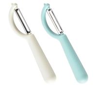 peiqiup Universal Peeler (2 Pcs), Stainless Steel P Shape Peeler with Non-Slip Handle, Blade for Vegetable Fruit Carrots, White & Blue