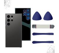 Peixiong Samsung Galaxy S24 Ultra Phone Case Door Rear Glass Replacement with Camera Glass Lens and Pre-Installed Straps + Tool Mounting Kit (Black)