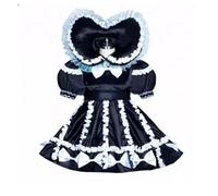 PEIXUEZZHENG Girl Sissy Black Satin Lockable Dress Maid Cosplay Costume Customizable WOMEN,BLACK,L