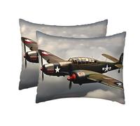 peiyeety 2 Pack Standard Size Pillow Cases with Zipper, Soft Breathable for Hair and Skin, 20"x26" Pillow Covers for Sleeping Gift Bed World War 2 Aircraft Airplane Pillowcases