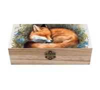peiyeety A Sleeping Fox Wooden Storage Box Jewelry Organizer Box with Hinged Lid Decorative Container Rustic Keepsake Boxes for for Crafts Photos Gifts Home Office Decoration