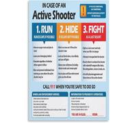 peiyeety Active Shooter (Run, Hide, Fight) School and Workplace Safety Educational Wall Posters Wall Decor Metal Tin Sign Chic Art 8x12 Inch