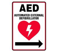 peiyeety AED Automated External Defibrillator Tin Sign 12x8 Inch, Emergency Directional Metal Wall Sign with Right Arrow, Red Heart Safety Notice Plaque for Office School Gym Hospital Public Areas