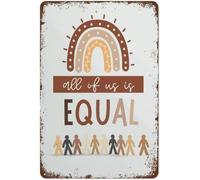 peiyeety All of Us is Equal Diversity Inclusive Equity Wall Art Classroom Decor Equality Inclusion Retro Nostalgic Metal Tin Sign Wall Quote Living Room Bathroom Gym Gift for Family Lady 8"x12"