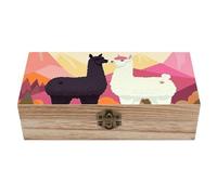 peiyeety Alpacas in Love in The Mountains Wooden Storage Box Home Keepsakes Boxes With Hinged Lid Vintage Decorative Gift For Photos Jewelry Home Decoration
