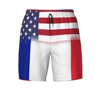 peiyeety American Flag and France National Flag Casual Swimming Trunks Summer Beach Swim Shorts Double Layer Swimwear