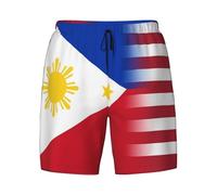 peiyeety American Flag and Philippine Flag Casual Swimming Trunks Summer Beach Swim Shorts Double Layer Swimwear