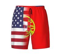 peiyeety American Flag and Portuguese Flag Casual Swimming Trunks Summer Beach Swim Shorts Double Layer Swimwear