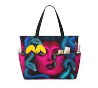 peiyeety Ancient Greece Snake Queen Medusa Art Large Beach Tote Bag For Women With Zipper & Wet Pocket, Lightweight Foldable Gym Tote For Travel, Grocery, Swim, Sports