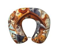 peiyeety Animal Filled Noahs Ark Print Travel Pillow Memory Foam, Portable Neck Pillow for Airplane, Car and Office