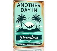 peiyeety Another Day in Paradise Where Every Moment Is a Memory Metal Tin Sign Poolside Sign for Beach House Patio Porch Patio Deck Wall Decor Indoor Outdoor Plaque 12x16 Inch