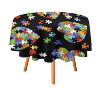 peiyeety Autism Heart Black Round Tablecloth Reusable Tablecloths Summer Tablecovers Outdoor Tablecloths Holiday 60x60in