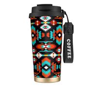 peiyeety Aztec Ethnic Pattern Insulated Mug 17oz Stainless Steel Coffee Tumbler Spill Proof Lid for Hot Cold Drinks