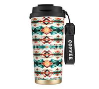peiyeety Aztec Ethnic Pattern Insulated Mug 17oz Stainless Steel Coffee Tumbler Spill Proof Lid for Hot Cold Drinks