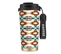 peiyeety Aztec Ethnic Pattern Insulated Mug 17oz Stainless Steel Coffee Tumbler Spill Proof Lid for Hot Cold Drinks