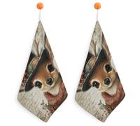 peiyeety Baby Deer in Hat Christmas Victorian Small Hand Towel with Hanging Loop 2 PCS Absorbent Soft Wash Cloth for Kitchen Bathroom