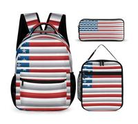 peiyeety Backpack Lightweight Bookbag with Lunch Box Makeup Bag Backpack Lunch Box Set and Storage Bag (American Drummer Drum Sticks Flag)