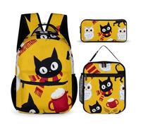 peiyeety Backpack with Lunch Bag & Storage Bag Bookbag Set Snowy Owl Glasses Wizards Hat Magic Backpack Bookbag Set with Lunch Box Cosmetic Bags