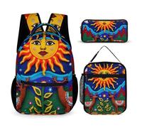 peiyeety Backpack with Lunch Box Storage Bag Oaxaca Mexico Mexican Mayan Tribal Art (2) Bookbag Set Backpack Lunch Box and Cosmetic Bag Bookbag Set