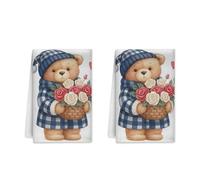 peiyeety Bear Kitchen Towels Set of 1, Fanciful Cozy Flowers Basket Winter Blue Absorbent Soft Kitchen Hand Towels Holiday Decor 16x26 Inch