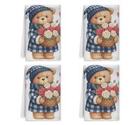 peiyeety Bear Kitchen Towels Set of 2, Fanciful Cozy Flowers Basket Winter Blue Microfiber Quick Dry Sink Side Towel Festive Home Decor 16x26 Inch
