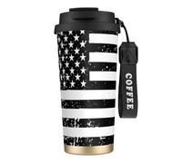 peiyeety Black American Flag 316 Insulated Mug 17oz Stainless Steel Coffee Tumbler Spill Proof Lid for Hot Cold Drinks