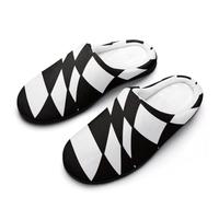 peiyeety Black And White Check Pattern Women's Cotton Slippers Anti-slip Home Keep Warm House Shoes for Indoor & Outdoor