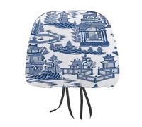 peiyeety Blue Ancient China ChinoiserieCar Head Rest Covers Set Auto Front/Rear Seats Headrest Cover Universal Fit Most Cars, Sedan, SUV, Unique Gift for Women Men