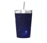 peiyeety Blue Galaxy Starry Sky Insulated Tumblers and Straw 12 Oz Stainless Steel Tumbler Cups with Lid for Hot and Cold Drinks