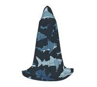 peiyeety Blue Ocean Animal Shark Hooded Cloak For Adult Teenager Halloween Hooded Cape Wizard Robe With Cape Fear