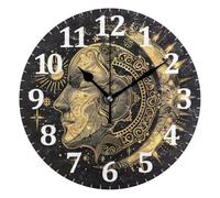 peiyeety Boho Witchy Magic Moon Sun Wall Clock, Round Silent Non-Ticking Quartz Battery Operated Clocks for Living Room Kitchen Bedroom Bathroom Office