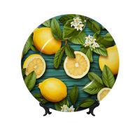 peiyeety Bone China Decorative Plate with Display Art Lemon Ceramic Plates Crafts Art Decor Dessert Ceramic Ornament Porcelain for Living Room Kitchen Table Home Decor