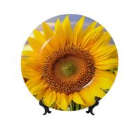 peiyeety Bone China Decorative Plate with Display Golden Yellow Sunflower Ceramic Plates Crafts Art Decor Dessert Ceramic Ornament Porcelain for Living Room Kitchen Table Home Decor