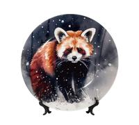 peiyeety Bone China Decorative Plate with Display Pictures of Red Pandas Ceramic Plates Crafts Art Decor Dessert Ceramic Ornament Porcelain for Living Room Kitchen Table Home Decor