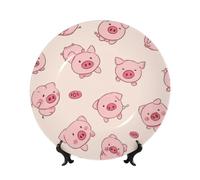 peiyeety Bone China Decorative Plate with Display Pink Cute Pig Ceramic Plates Crafts Art Decor Dessert Ceramic Ornament Porcelain for Living Room Kitchen Table Home Decor