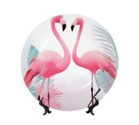 peiyeety Bone China Decorative Plate with Display Pink Flamingo Ceramic Plates Crafts Art Decor Dessert Ceramic Ornament Porcelain for Living Room Kitchen Table Home Decor