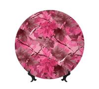 peiyeety Bone China Decorative Plate with Display Pink Leaves Camo Ceramic Plates Crafts Art Decor Dessert Ceramic Ornament Porcelain for Living Room Kitchen Table Home Decor