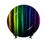 peiyeety Bone China Decorative Plate with Display Rainbow Neon Ceramic Plates Crafts Art Decor Dessert Ceramic Ornament Porcelain for Living Room Kitchen Table Home Decor